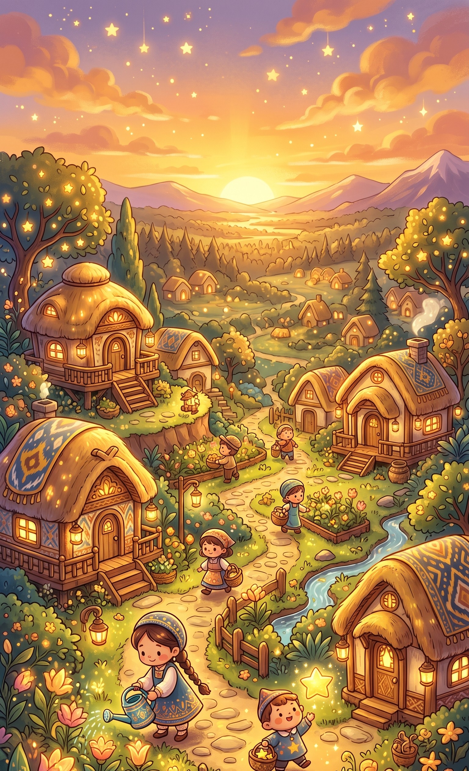 Relaxing idle mobile world with a sunset phone scene